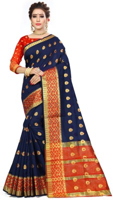 Kuki Embellished Maheshwari Jacquard, Art Silk Saree(Dark Blue)