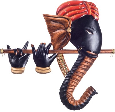 eCraftIndia Wrought Iron Bansuri Ganesha Wall Hanging Decorative Showpiece  -  38 cm(Iron, Brown)