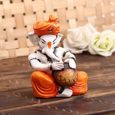 eCraftIndia Lord Ganesha Playing Tabla Decorative Decorative Showpiece  -  12 cm(Polyresin, Orange)
