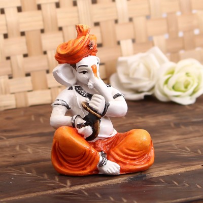 eCraftIndia Lord Ganesha Playing Manjira Decorative Decorative Showpiece  -  12 cm(Polyresin, Orange)