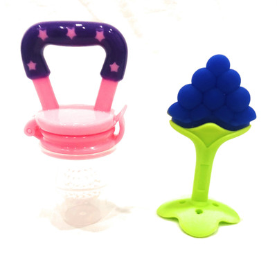 The Little Lookers â¢ Fruit Shape Silicone Teether with Fruit Pacifier for Baby/Infant/Toddler (Combo Saver Pack of 2) Soother(Purple)