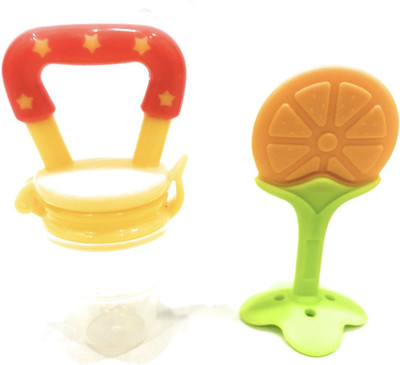 The Little Lookers â¢ Fruit Shape Silicone Teether with Fruit Pacifier for Baby/Infant/Toddler (Combo Saver Pack of 2) Soother(Orange)