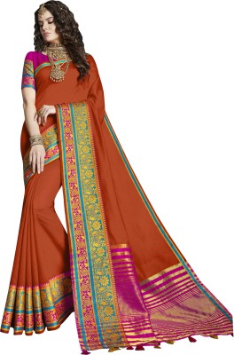 Pisara Self Design Bollywood Cotton Silk Saree(Orange)