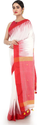 PinkLoom Self Design Handloom Handloom Pure Cotton Saree(White)