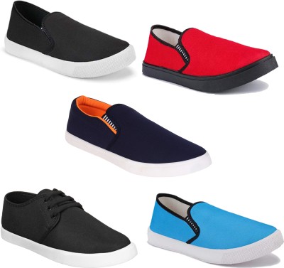 Earton Combo Pack of 5 Casual Loafer Sneakers Shoes Slip On Sneakers For Men(Red, Black, Blue , 6)