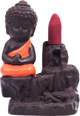 eCraftIndia Meditating Monk Buddha Smoke Backflow Fountain Decorative Showpiece  -  12 cm(Polyresin, Red, Brown)