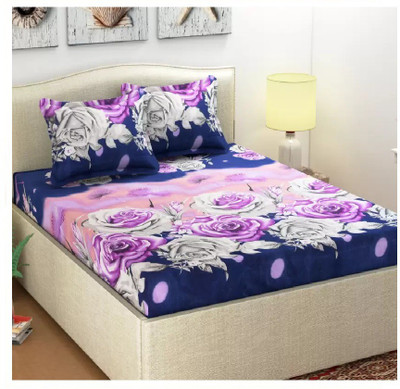 Home Readiness 185 TC Polycotton Double 3D Printed Flat Bedsheet(Pack of 1, gray)