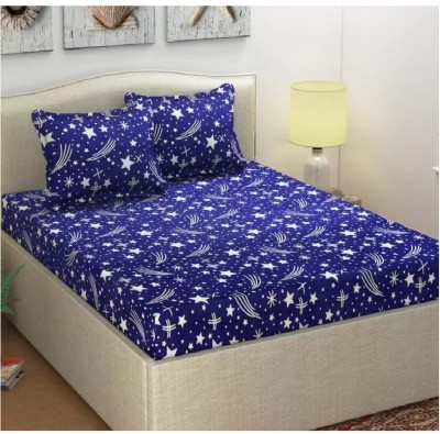 Home Readiness 185 TC Polycotton Double 3D Printed Flat Bedsheet(Pack of 1, Blue)