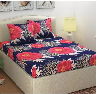 Home Readiness 185 TC Polycotton Double 3D Printed Flat Bedsheet(Pack of 1, mulitcolor)