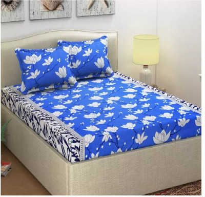 Home Readiness 185 TC Polycotton Double 3D Printed Flat Bedsheet(Pack of 1, Blue)