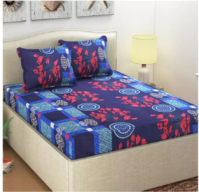 Home Readiness 185 TC Polycotton Double 3D Printed Flat Bedsheet(Pack of 1, Blue)