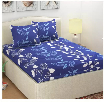 Home Readiness 185 TC Polycotton Double 3D Printed Flat Bedsheet(Pack of 1, Blue)