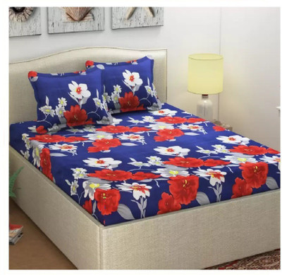Home Readiness 185 TC Polycotton Double 3D Printed Flat Bedsheet(Pack of 1, Blue)