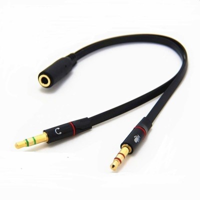 Finaux Black Gold Plated 2 Male to 1 Female 3.5mm Headphone Earphone Mic Audio y splitter Phone Converter(Android, iOS)