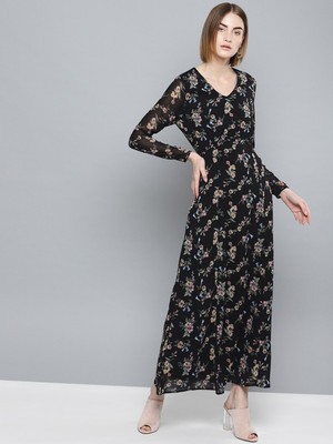 HARPA Women A-line Black Maxi/Full Length Dress