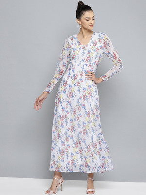 HARPA Women A-line White Maxi/Full Length Dress