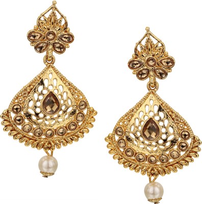 Sanjog Golden Chandbali AD Kundan Earrings Brass Chandbali Earring