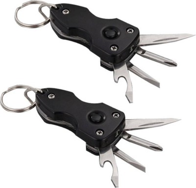 Flipkart SmartBuy |Pack of 2| Black Military Keychain with Torch, Screwdriver, Knife & Bottle Opener Key Chain