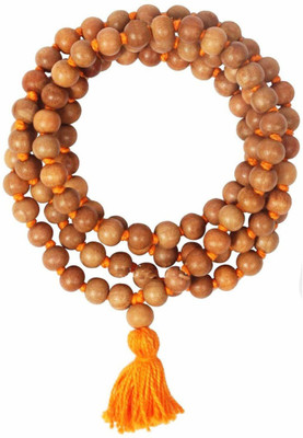 AYUR PATRA Real & Natural Chandan Sandal Wood Pure Kanthi Mala with 108+1 Beads of 8 mm/Holy Basil Rosary/Jaap Mala for Astrology Pooja Chanting or Wearing Wood Chain Set