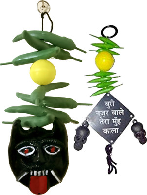 SK Craft Nimbu Mirchi Nazar Battu Wall Hanging Evil Eye Decorative Showpiece  -  28 cm(Plastic, Green, Yellow)
