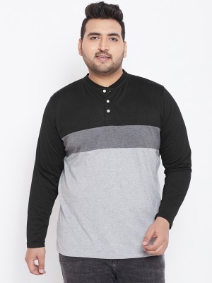 bigbanana Colorblock Men Henley Neck Black, Grey T-Shirt