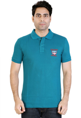 AWACK Printed Men Polo Neck Blue T-Shirt
