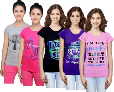 Indistar Printed Women Round Neck Multicolor T-Shirt