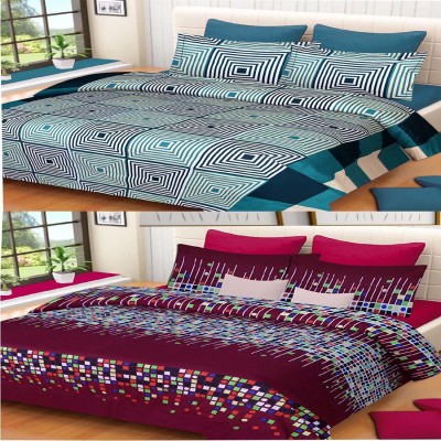 Vijay Overseas 160 TC Cotton Double Printed Flat Bedsheet(Pack of 2, Multicolor)