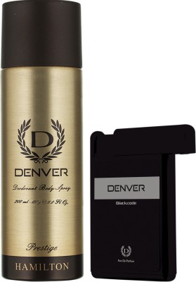 DENVER Prestige Deo & Black Code Pocket Perfume Combo Deodorant Spray  -  For Men(218 ml, Pack of 2)