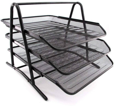 CPEX 3 Compartments MESH Desk File Tray Organizer, 3 Tier Metal Mesh A4 Documents/Files/Papers/Letters/Folders Holder(Black)
