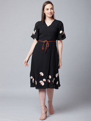 ATHENA Women A-line Black Below Knee Dress