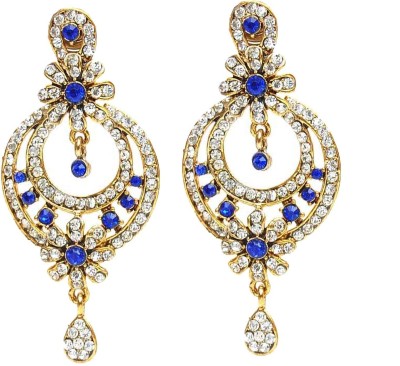 Lucky Jewellery Blue Designer White Stone Partywear Earring Alloy Drops & Danglers
