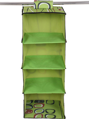 KUBER INDUSTRIES Rexine Hanging 4 Shelf Wardrobe Organiser (Green) -CTKTC8713 Regular Organizer