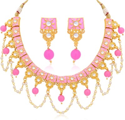 Sukkhi Alloy Gold-plated Pink, Gold, White Jewellery Set(Pack of 1)