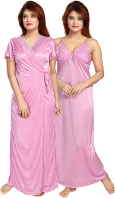 Be You Women Nighty with Robe(Pink)
