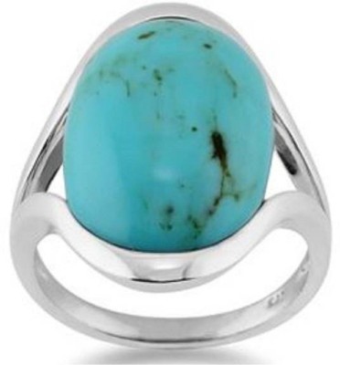 Jaipur Gemstone Firoza Ring Natural lab certified turquoise stone Stone Turquoise Silver Plated Ring