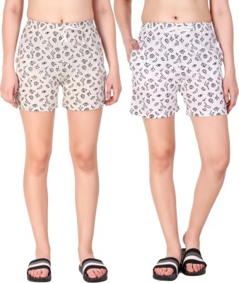 Kavya Retail Printed Women White, Grey Night Shorts