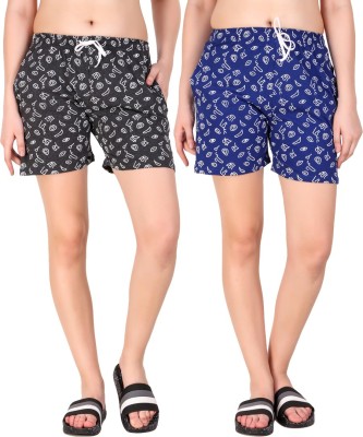 Kiba Retail Printed Women Dark Blue, Black Night Shorts