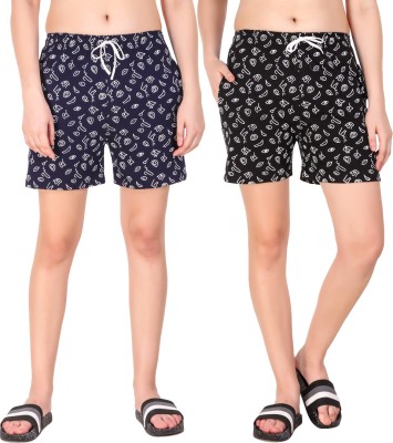 Kiba Retail Printed Women Dark Blue, Black Night Shorts