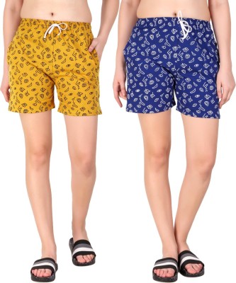 Kavya Retail Printed Women Blue, Yellow Night Shorts