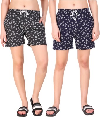 Kiba Retail Printed Women Dark Blue, Black Night Shorts