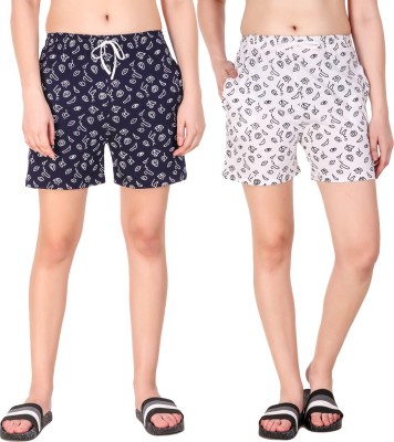 Kiba Retail Printed Women Dark Blue, White Night Shorts