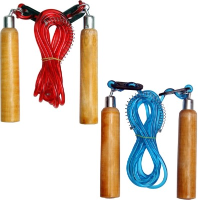 Resh (Pack of 2 Pcs) Red / Blue Wooden Freestyle Skipping Rope(Red, Blue, Length: 274 cm)