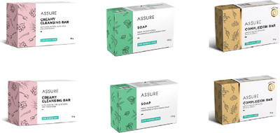 ASSURE 6 Complexion Bar & Creamy Cleansing bar & Neem, Tulsi Nourishing Soap(6 x 83.33 g)