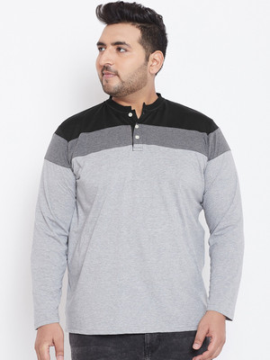 bigbanana Colorblock Men Henley Neck Grey T-Shirt