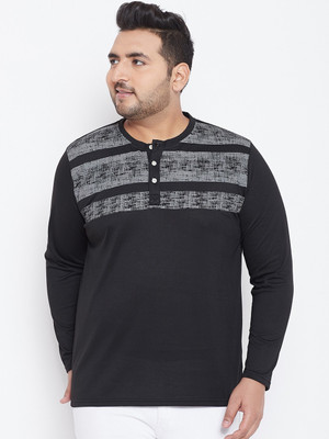 bigbanana Printed Men Henley Neck Black T-Shirt