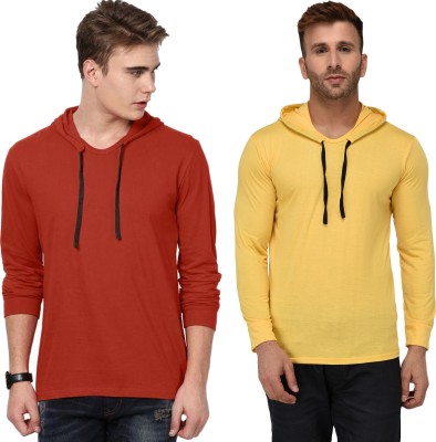 Unite Wear Solid Men Hooded Neck Red, Yellow T-Shirt