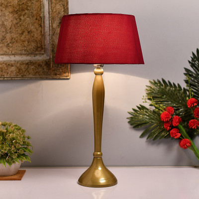 Homesake Royal Ovoid gold brushed lamp with red shade Table Lamp(60 cm, golden)