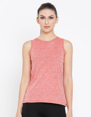 Clovia Casual No Sleeve Self Design Women Red Top