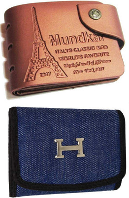 Mundkar Men Tan, Blue Artificial Leather Wallet(4 Card Slots, Pack of 2)